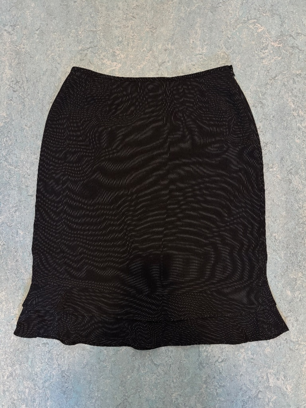 Black Micro Dot Stripe Ruffle Hem Midi Skirt Size 6